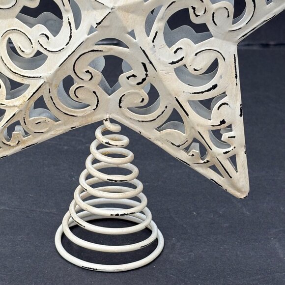 Christmas Tree Star Toppers Set Of 2 Elegant Gold Glitter White Metal Swirl Base - Picture 11 of 13